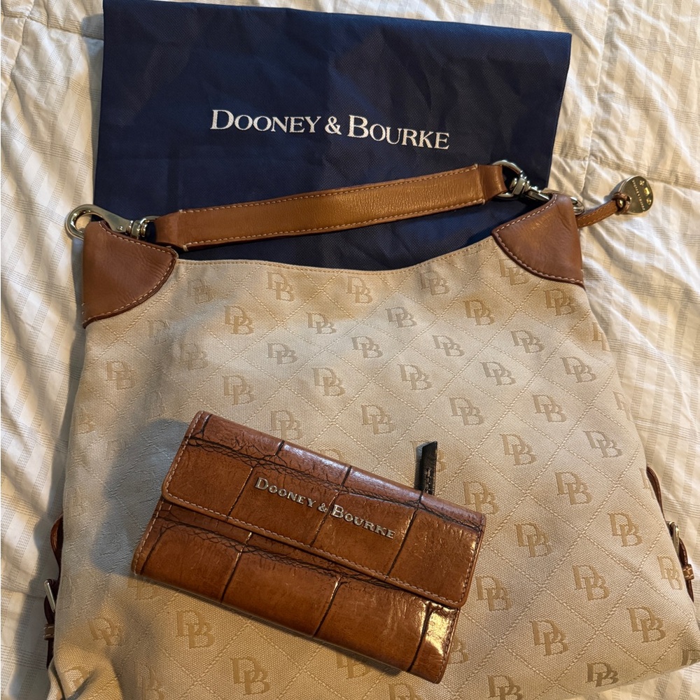 Dooney & Bourke Cream and Brown Shoulder Bag with Wallet